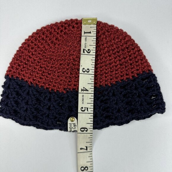 Handmade New Matilda Hobbii Friends Cotton Silk in Deep Red Navy Knit Beanie-S/M - Picture 8 of 9